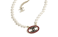 CHANEL Metal Artificial Pearl Necklaces Women's Red