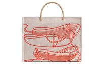 HERMES Cotton Tote Bag Shopping Bag Beach Bag Handbag Women's Red
