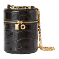 Loro Piana Extra Bag Crocodile Leather Cylinder Bag Shoulder Bag Medium Size Women's Black