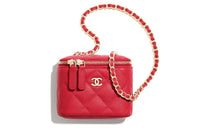 CHANEL 22c Early Spring Grained Embossed Cow Leather One Shoulder Handbag Crossbody Bag Mini Women's Red