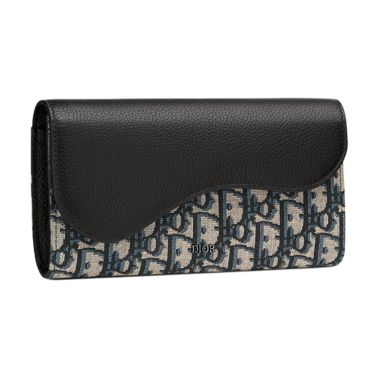 DIOR Saddle Cotton With Cow Leather Wallet Men's Beige & Black