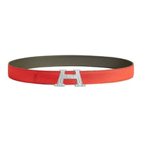 HERMES Calfskin Leather Belts Men's Orange Width: 3.2CM