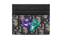 DIOR Cow Leather Card Clip Card Holder Men's Black Beige