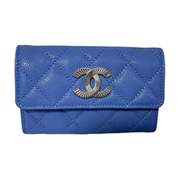 CHANEL Leather Wallet Women's Blue