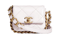 CHANEL Sheepskin Camera Bag, One Shoulder Handbag, Crossbody Bag Mini Women's White