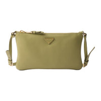PRADA Leather Clutch Shoulder Bag Women's Light Grass Green