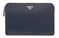 PRADA Saffiano Leather Clutch Men's Blue