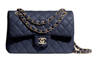 CHANEL Classic Flap CF Calfskin Chain Bag Shoulder Bag Women's Dark Blue