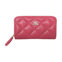 CHANEL Cow Leather Coin Purse Women's Pink
