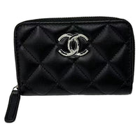 CHANEL Leather Coin Purse Women's Black