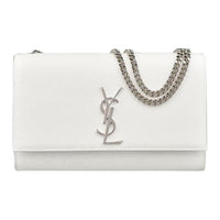 SAINT LAURENT KATE Grained Embossed Leather Shoulder Bag Crossbody Bag Medium Size Women's White