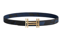 HERMES Comfortable Block H Gold Buckle Double-Sided Nylon Mesh Belt Men's Black/Indigo Width: 3.2cm