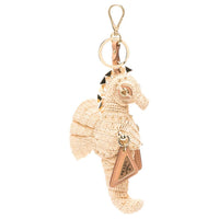 PRADA Raffia Enamel Metal Keychains Women's Beige