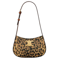CELINE Canvas With Leather Handbag Shoulder Bag Medium Size Women's Leopard Print