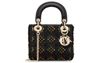 DIOR Lady Dior Embroidery Handbag Shoulder Bag Crossbody Bag Mini Women's Black