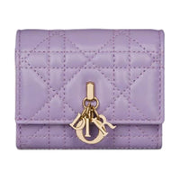 DIOR Wicker Lambskin Wallet Women's Light Purple