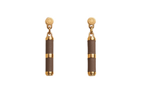 HERMES Calfskin Metal Gold-Plated Earrings Women's Brown