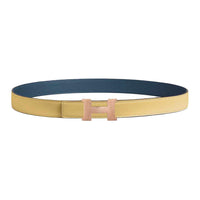 HERMES Calfskin Leather Belts Unisex Yellow Width 2.4CM