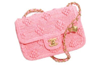 CHANEL Raffia Effect Woven Shoulder Bag Crossbody Bag Mini Women's Light Pink