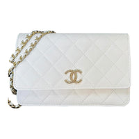CHANEL WOC Litchi Grain Cow Leather Shoulder Bag Crossbody Bag Women's White