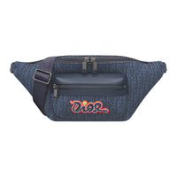 DIOR KAWS Collaboration Fabric Fanny Pack Men's Marine Blue