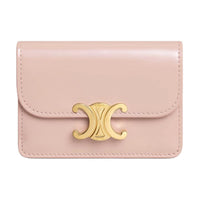 CELINE Triomphe Patent Leather Calfskin Card Holder Women's Light Pink