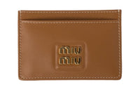 MIU MIU Leather Card Clip Card Holder Women's Caramel