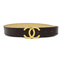 CHANEL Leather Leather Belts Women's Black Width 2.7cm