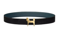 HERMES Ostrich Leather Belts Unisex Black Width  3.2CM