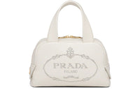 PRADA Leather Shoulder Bag Crossbody Bag Small Size Women's Gray White