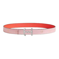 HERMES Palladium Plated Calfskin Leather Belts Women's Pink 2.4cm