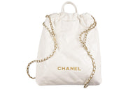 CHANEL 22A Early Fall 22 Bag Shiny Cow Leather Backpack Large Size Women's White