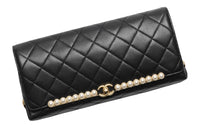 CHANEL Sheepskin Evening Party Clutch Women's Black