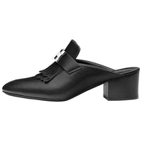 HERMES Block Heel Wrap-toe Slippers Women's Black