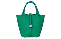 HERMES Picotin Lock Taurillon Clemence Leather Handbag Women's Green/Blue
