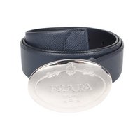 PRADA Logo Carving, Smooth Buckle   Leather Belts Unisex Blue