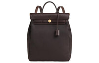 HERMES Herbag Zip Canvas With Leather Handbag Backpack Unisex Ebony