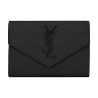 SAINT LAURENT MonogramCASSANDRE Quilting Leather Envelope Bag Wallet Card Holder Small Size Women's Black