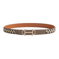 HERMES Calfskin Leather Belts Women's Gray Brown Width 2.4CM
