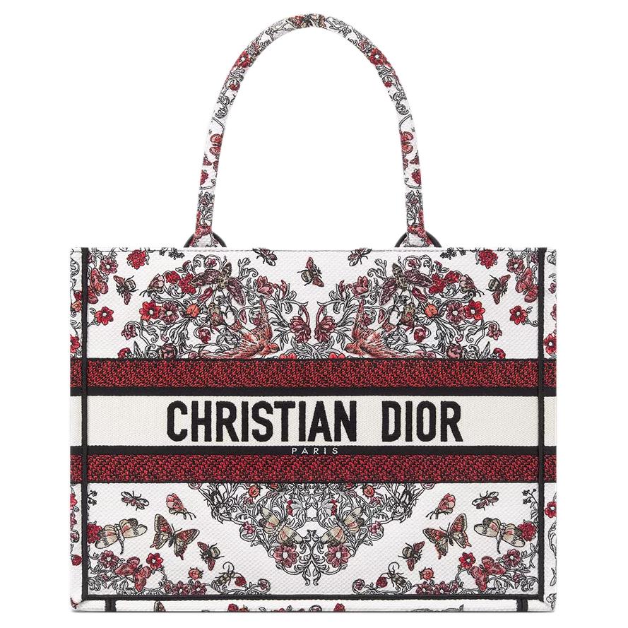 DIOR Fabric Tote Bag, Shopping Bag, Handbag Medium Size Women's Milk White