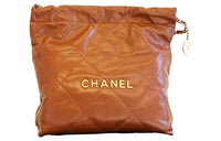 CHANEL Cow Leather Bucket Bag Handbag Shoulder Bag Small Size Women's Orange-Brown
