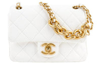 CHANEL Classic Flap CF Lambskin Handbag Shoulder Bag Crossbody Bag Mini Women's White