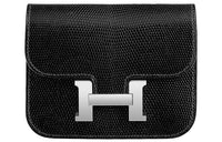 HERMES Constance Slim Lizard Skin Wallet Card Holder Fanny Pack Women's Black