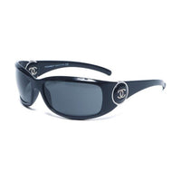 CHANEL Plastic Irregular Shape Sunglasses Women's Black