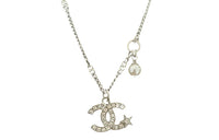CHANEL Flash Diamond Pearl Necklace Women's Silver