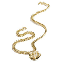 CHANEL Metal Artificial Pearl Rhinestone Necklaces Unisex Gold