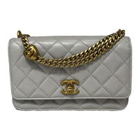 CHANEL Leather Crossbody Bag Shoulder Bag Women's Gray White