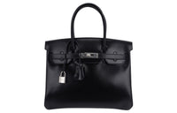 HERMES Birkin Box Leather Birkin Bag Handbags 30 Women's Noir Black
