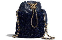 CHANEL Goatskin Drawstring Bag Shoulder Bag Crossbody Bag Women's Marine Blue