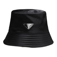 PRADA Nylon Enamel Metal Cotton Bucket Hats Women's Black
